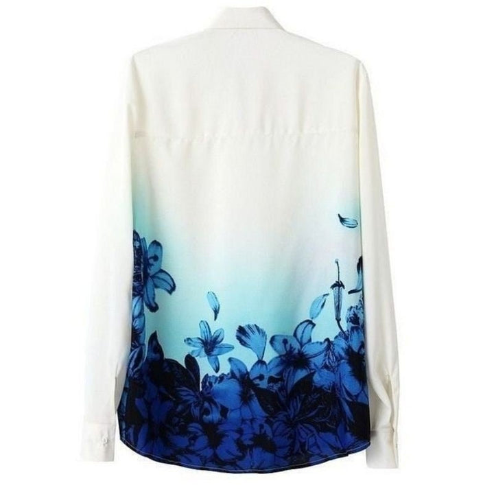 Camisa com Barrado Floral Azul - MANDORAS