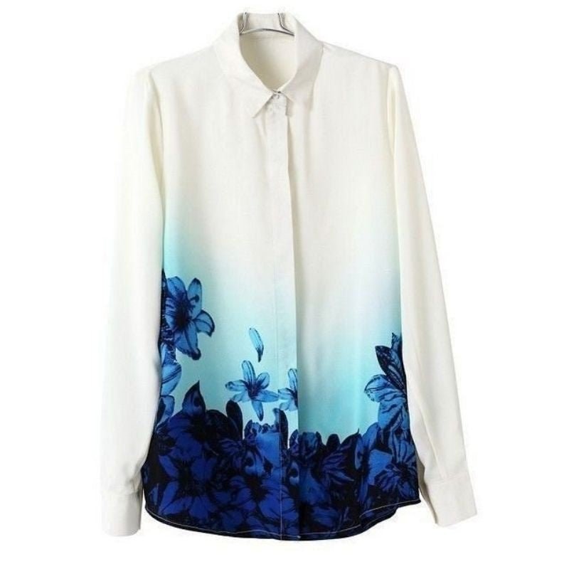 Camisa com Barrado Floral Azul - MANDORAS
