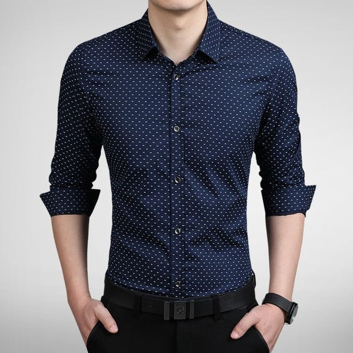 Camisa Estampa Discreta Azul Escuro - MANDORAS