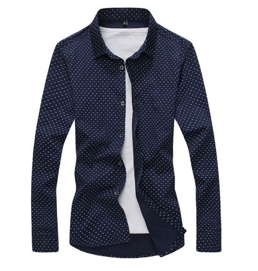 Camisa Estampa Discreta Azul Escuro - MANDORAS