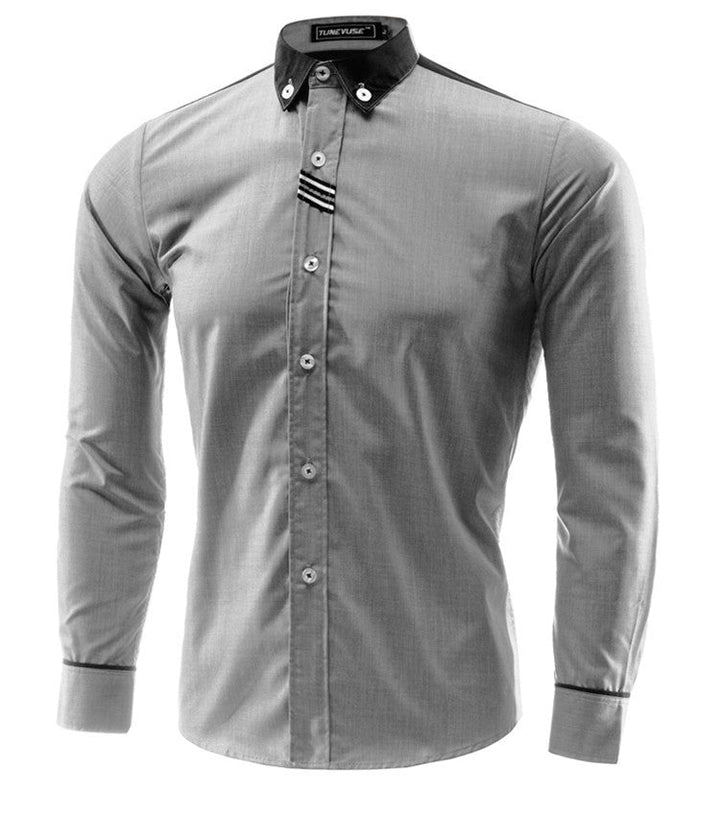 Camisa Masculina Detalhe Faixas Cinza - MANDORAS