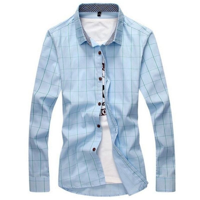 Camisa Quadriculada Azul Bebê - MANDORAS