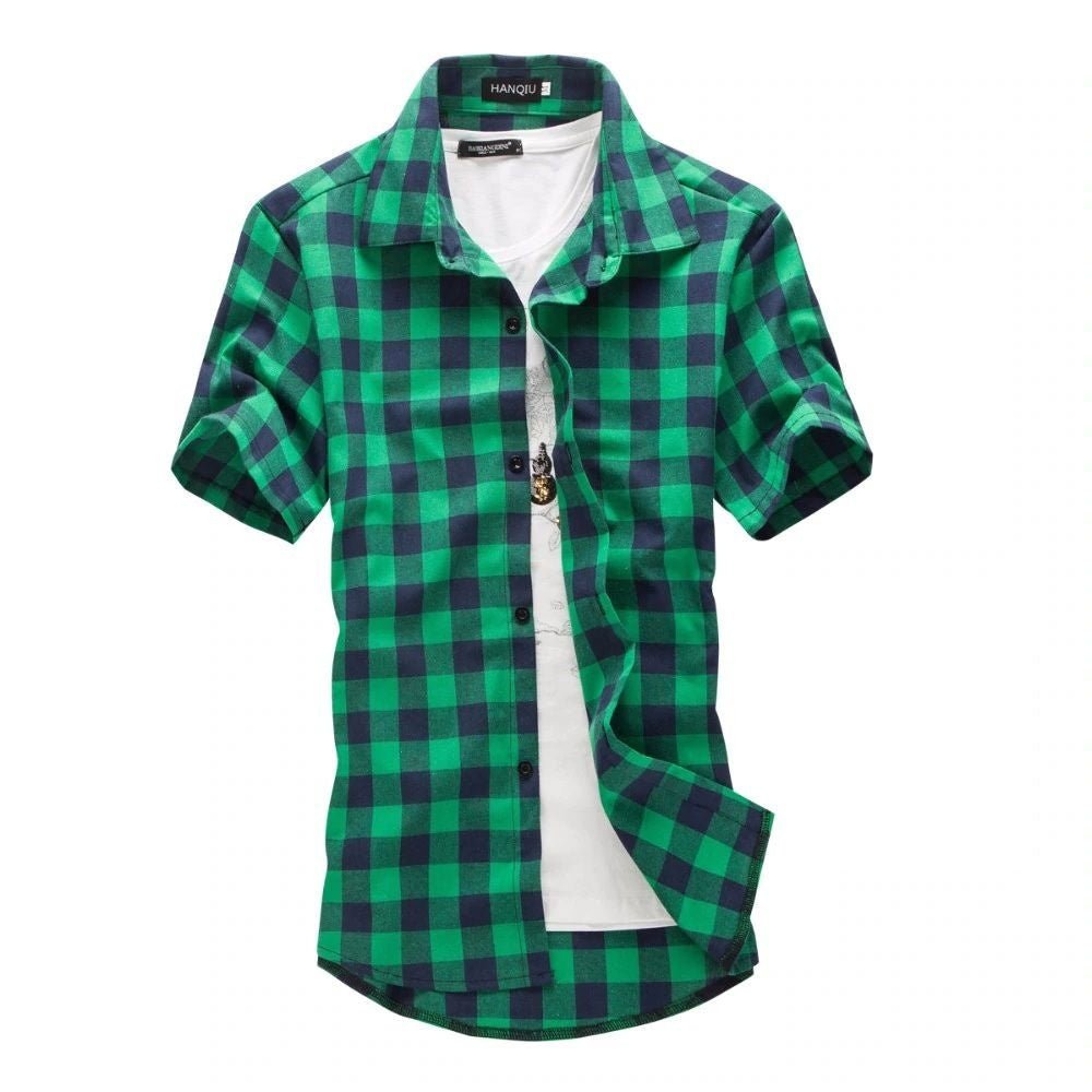 Camisa Masculina Manga Curta - Xadrez Verde e Branco - ABCI