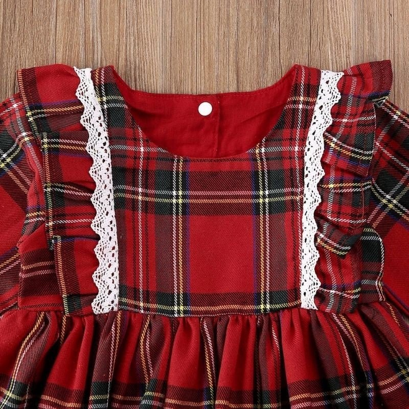BabyGirl Vestido De Tecido Xadrez Vermelho Para Bebê (0 meses a 2 an